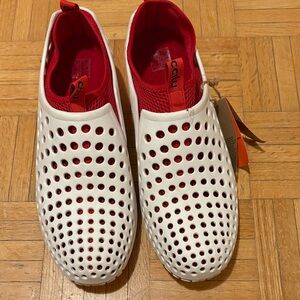 Ccilu White and Red Perforated Slip-On Shoes